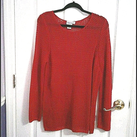 Vintage BFA Classics 90's Red Open-Knit Long Sleeve Oversized Boxy Sweater - Picture 1 of 6
